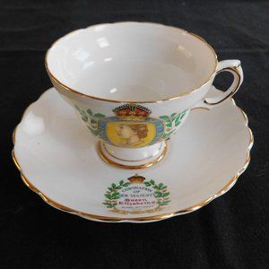 1953 Queen Elizabeth II Coronation Crested Portrait Rosina Bone China Cup Saucer